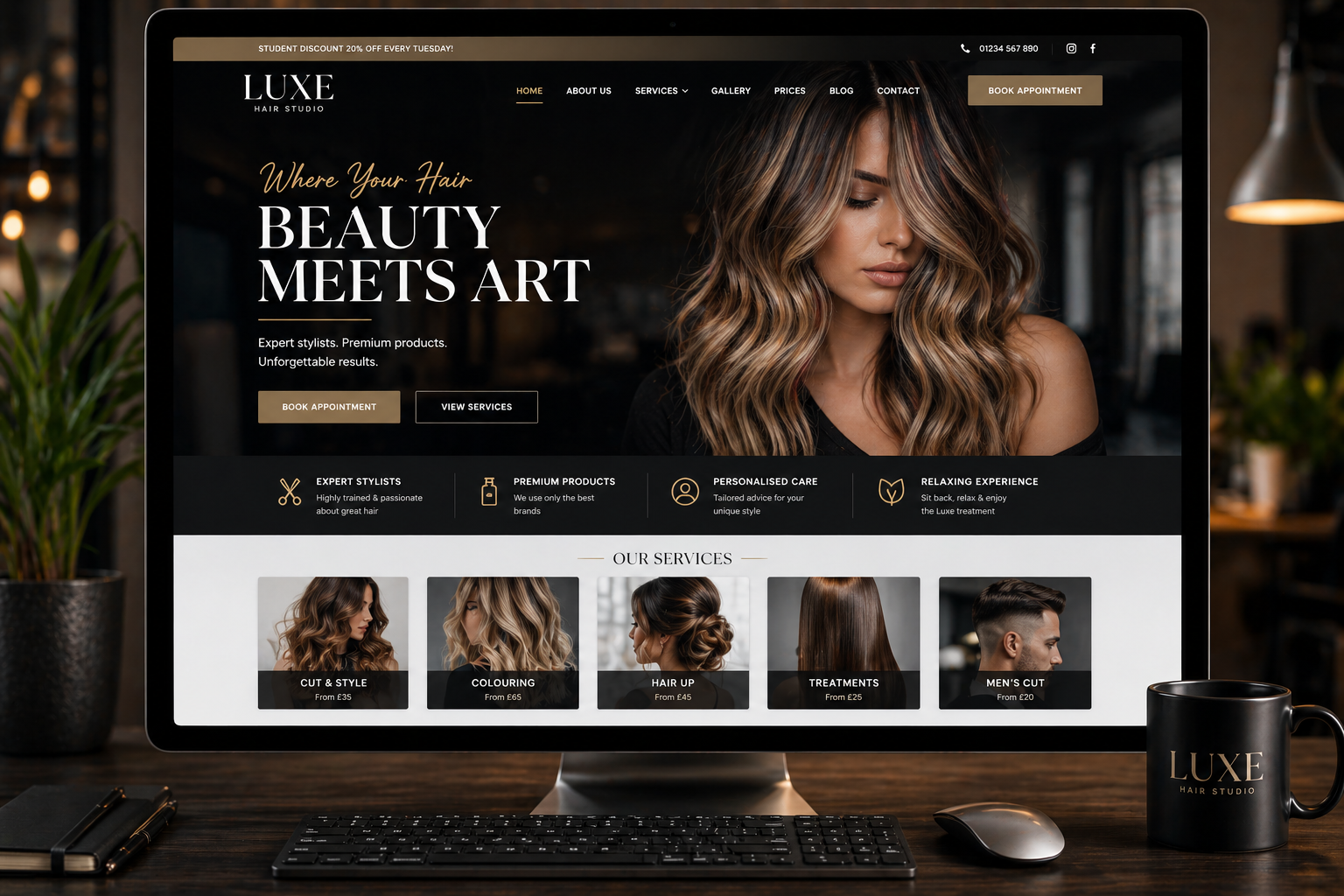 Hair salon website designed by Harper and Holt