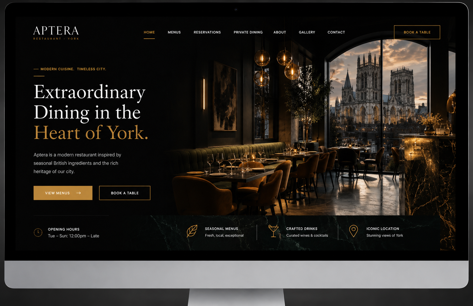 Luxury restaurant website design concept in York
