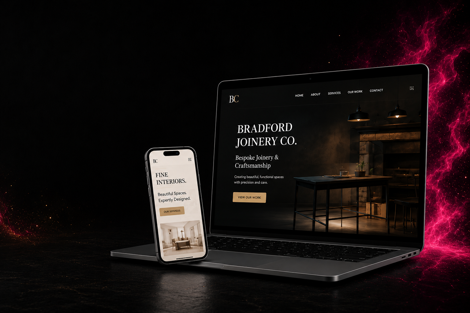 Bespoke website design displayed on laptop and mobile for a Bradford business