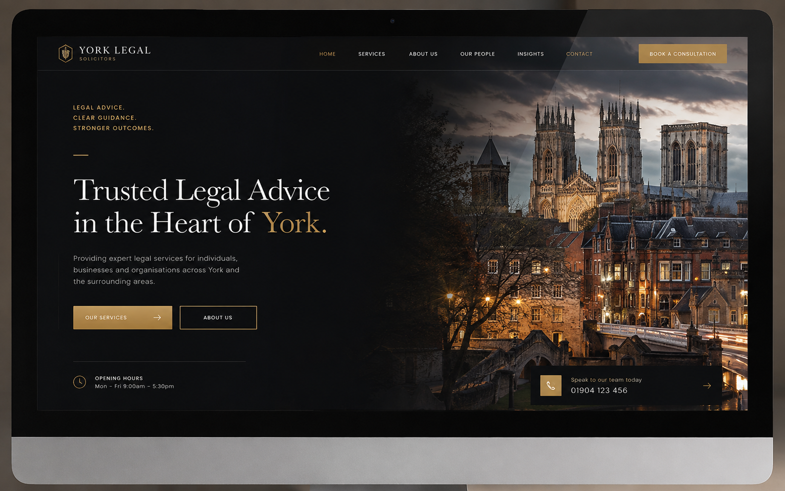 Premium legal website design concept for a York business