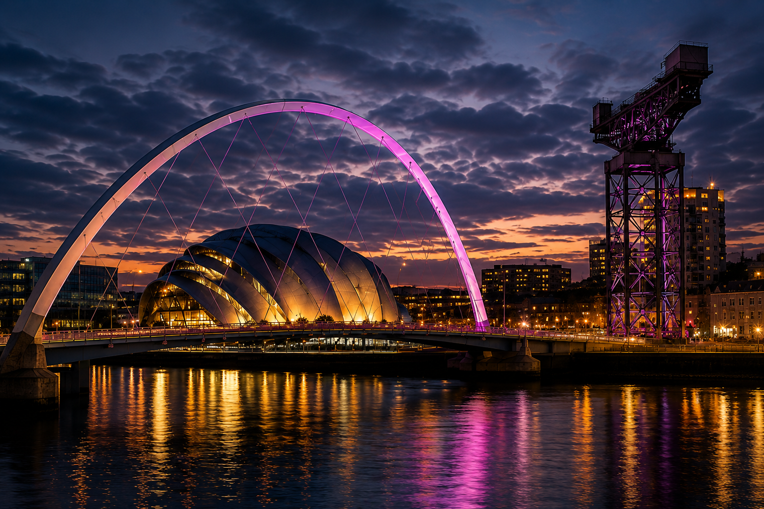 Glasgow riverside at dusk