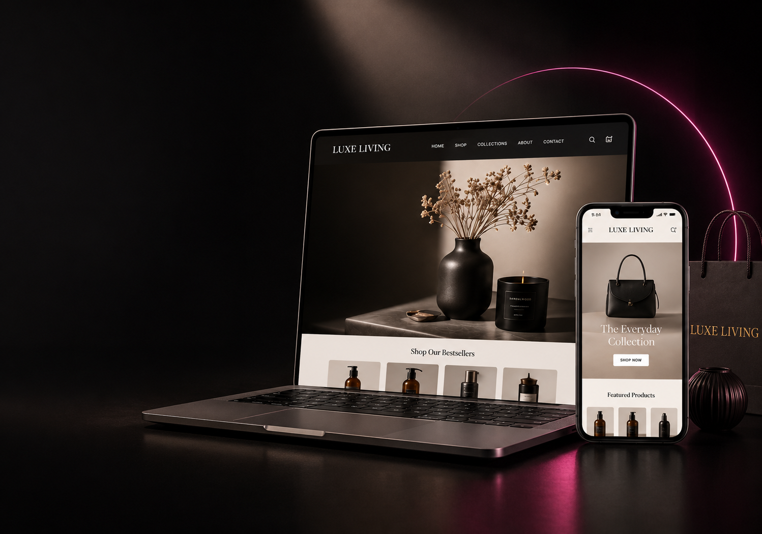 Premium ecommerce website displayed on laptop and mobile