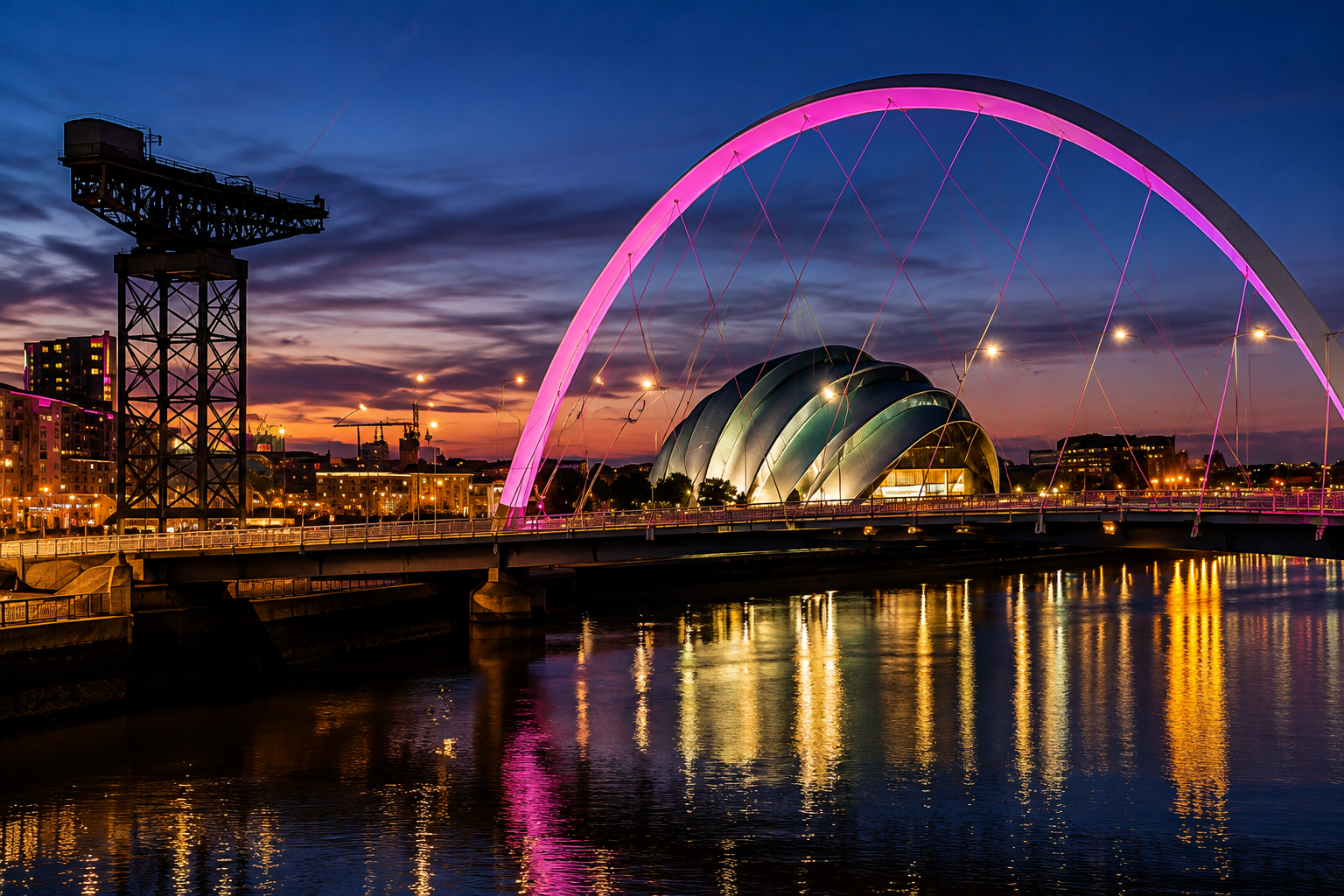Glasgow riverside at night